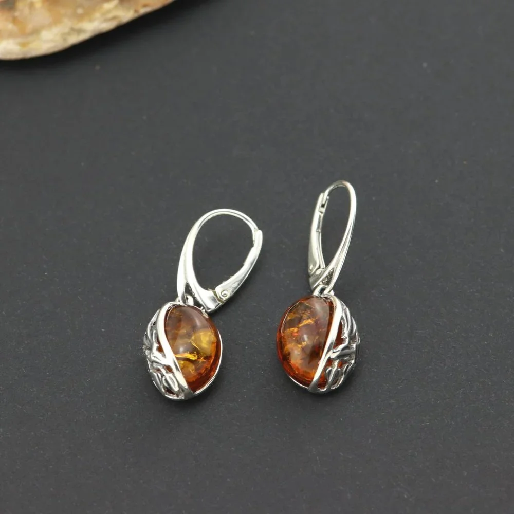 Sterling silver earrings with natural Baltic amber, amber drop earrings, dangle - Picture 13 of 14